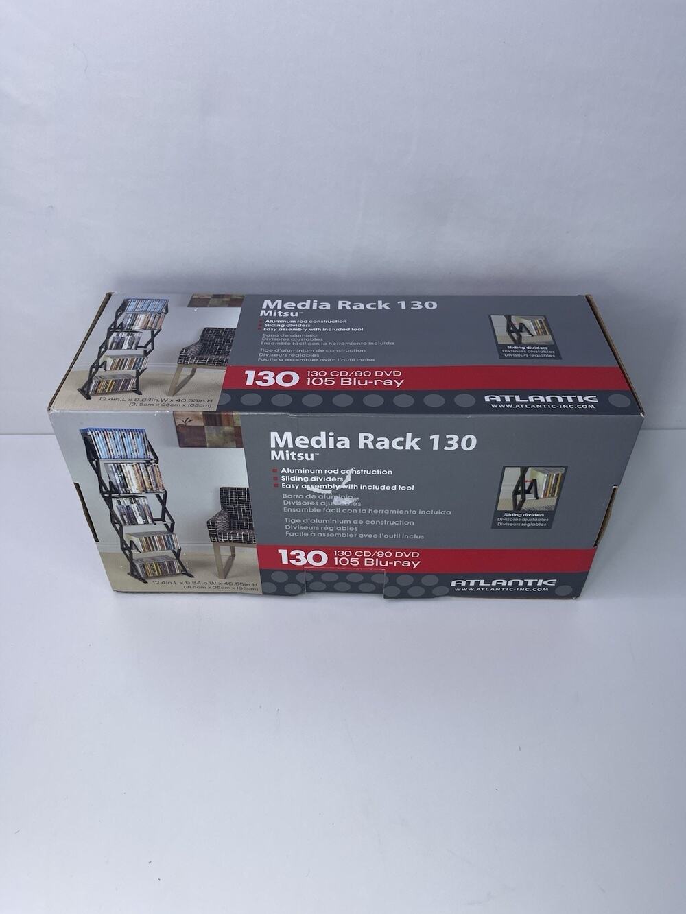 Atlantic Mitsu 130 Media Storage Rack Tower - Holds 130 CDs / 90 DVDs